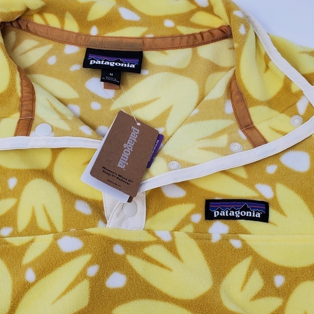 NWT PATAGONIA MICRO D SNAP-T PULLOVER RARE YELLOW COLOR PRINT WOMEN SIZE MEDIUM - Picture 6 of 15